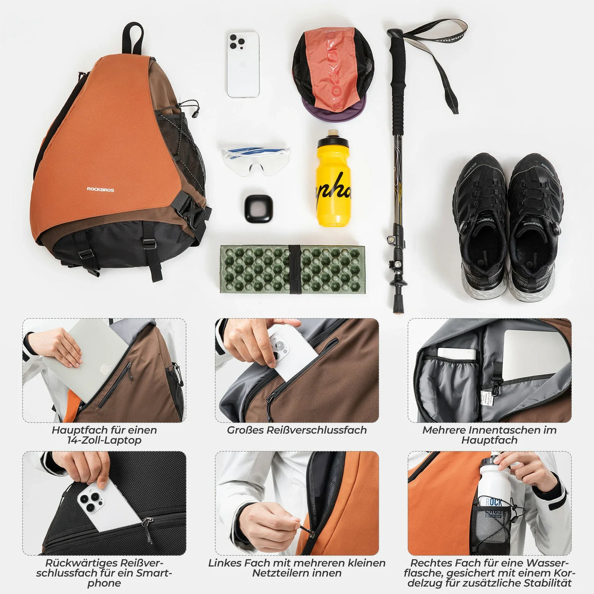 ROCKBROS Sling Bag Suuri, Sling-reppu magneettilukolla, Crossbody-laukku