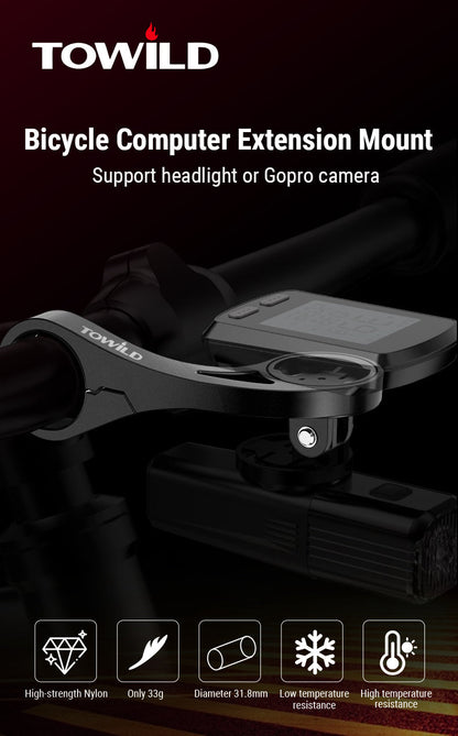 TOWILD AS90 polkupyörän ohjaustangon taskulampun jatkoteline pyörätietokoneen valolle ja GoPro GARMIN XOSS iGPSportille