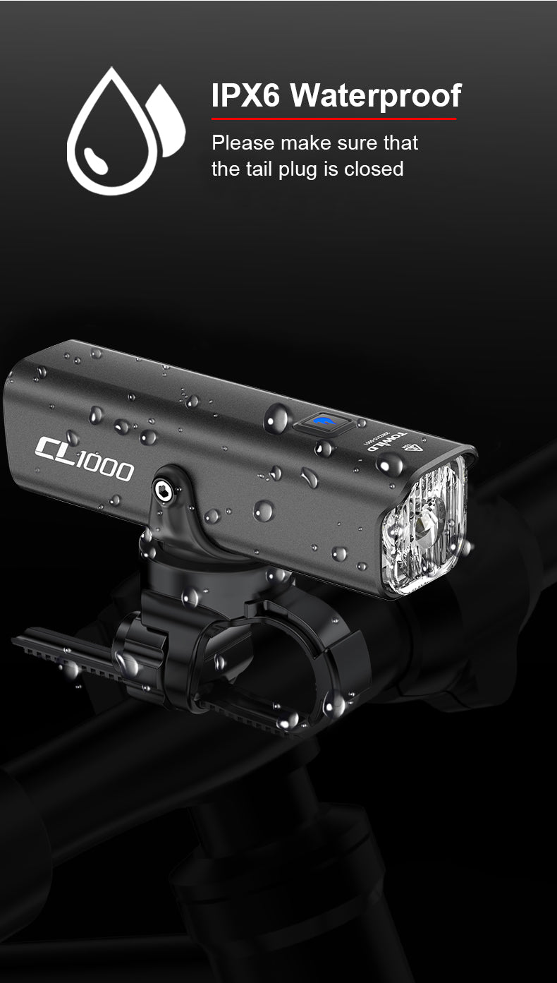 TOWILD CL1000 Bike Light yöajoon Yhteensopiva Garmin/GoPro Mount 1000 Lumenin kirkkaan polkupyörän ajovalon kanssa 4000 mAh akku, vedenpitävä pyörävalo työmatkailijoille
