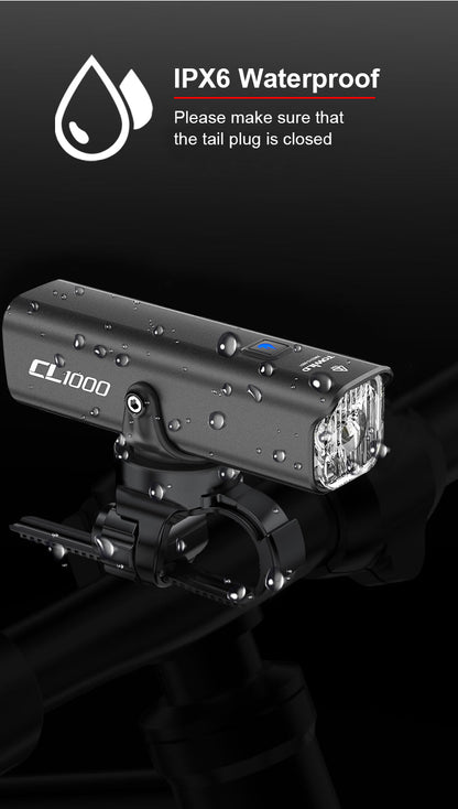 TOWILD CL1000 Bike Light yöajoon Yhteensopiva Garmin/GoPro Mount 1000 Lumenin kirkkaan polkupyörän ajovalon kanssa 4000 mAh akku, vedenpitävä pyörävalo työmatkailijoille