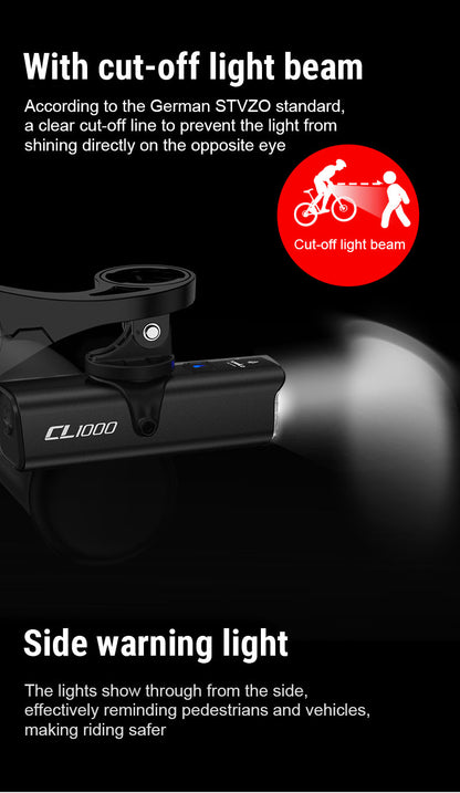 TOWILD CL1000 Bike Light yöajoon Yhteensopiva Garmin/GoPro Mount 1000 Lumenin kirkkaan polkupyörän ajovalon kanssa 4000 mAh akku, vedenpitävä pyörävalo työmatkailijoille