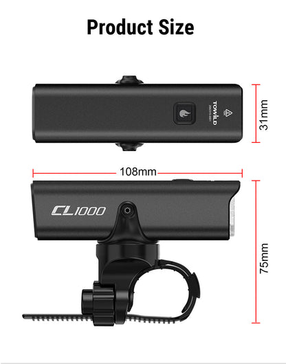 TOWILD CL1000 Bike Light yöajoon Yhteensopiva Garmin/GoPro Mount 1000 Lumenin kirkkaan polkupyörän ajovalon kanssa 4000 mAh akku, vedenpitävä pyörävalo työmatkailijoille
