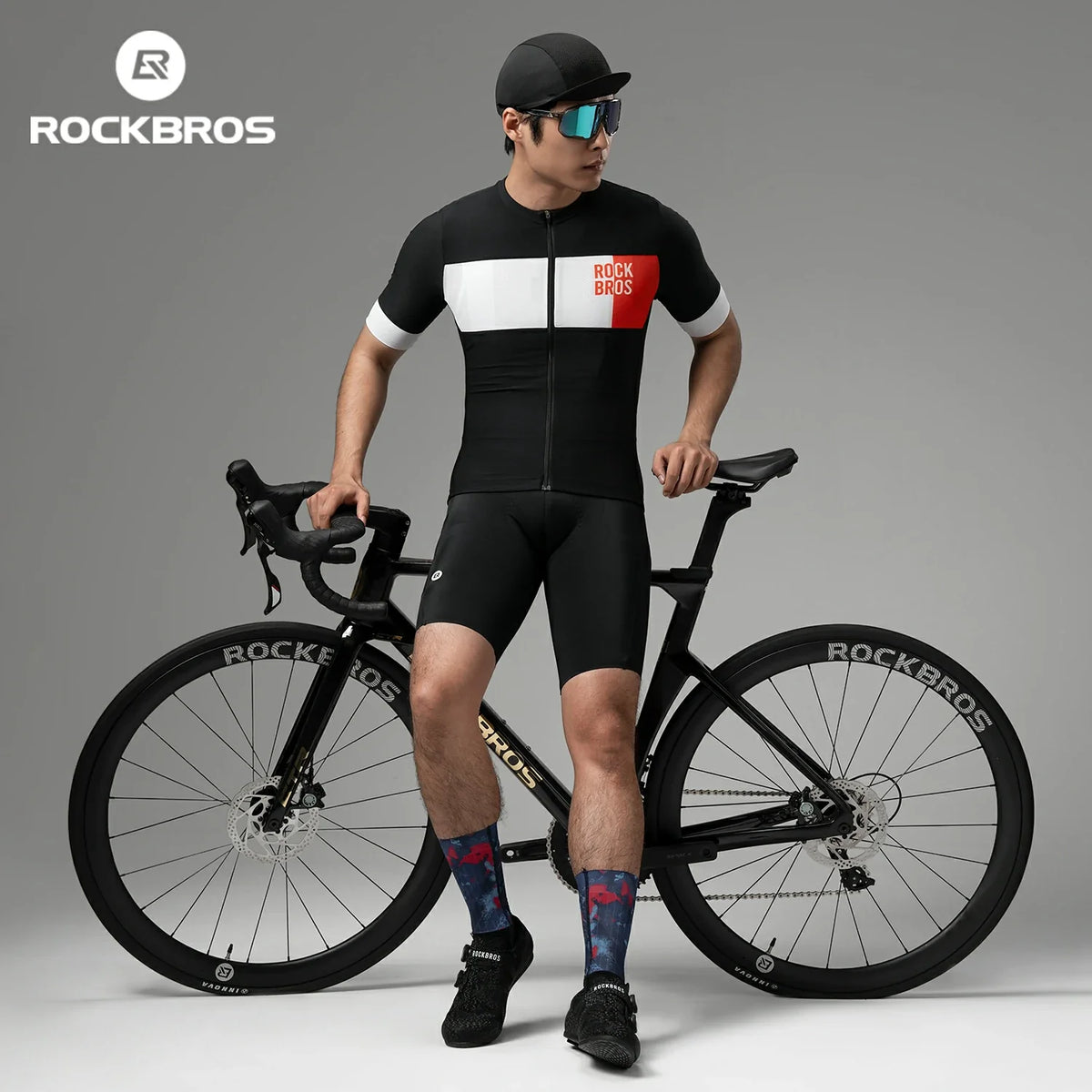 ROCKBROS Miesten pyöräpaita lyhythihainen Colorblock-mallilla