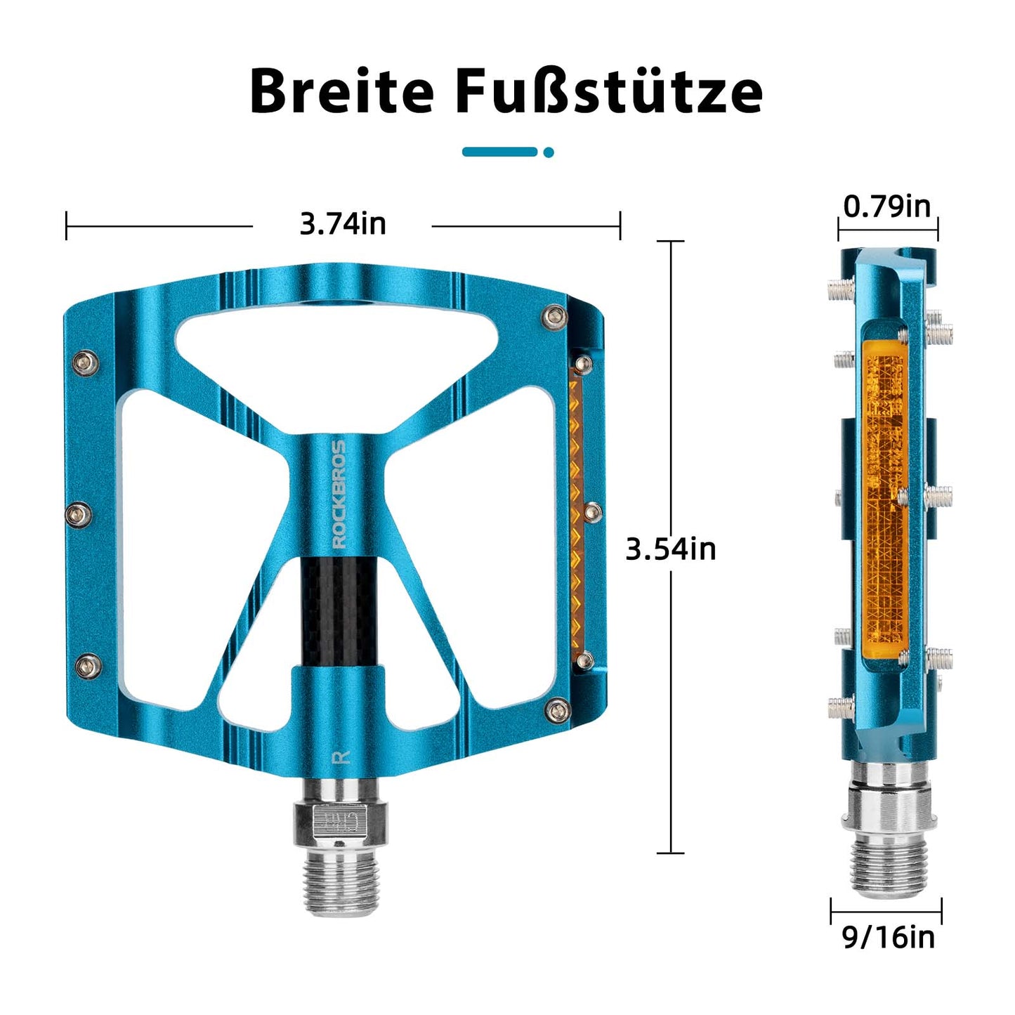 Alumiiniset polkupyörän polkimet 9/16 tuumaa kahdella PVC-heijastimella ROCKBROS