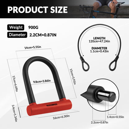 ROCKBROS-metalliseos U-lukko polkupyöriin ja moottoripyöriin