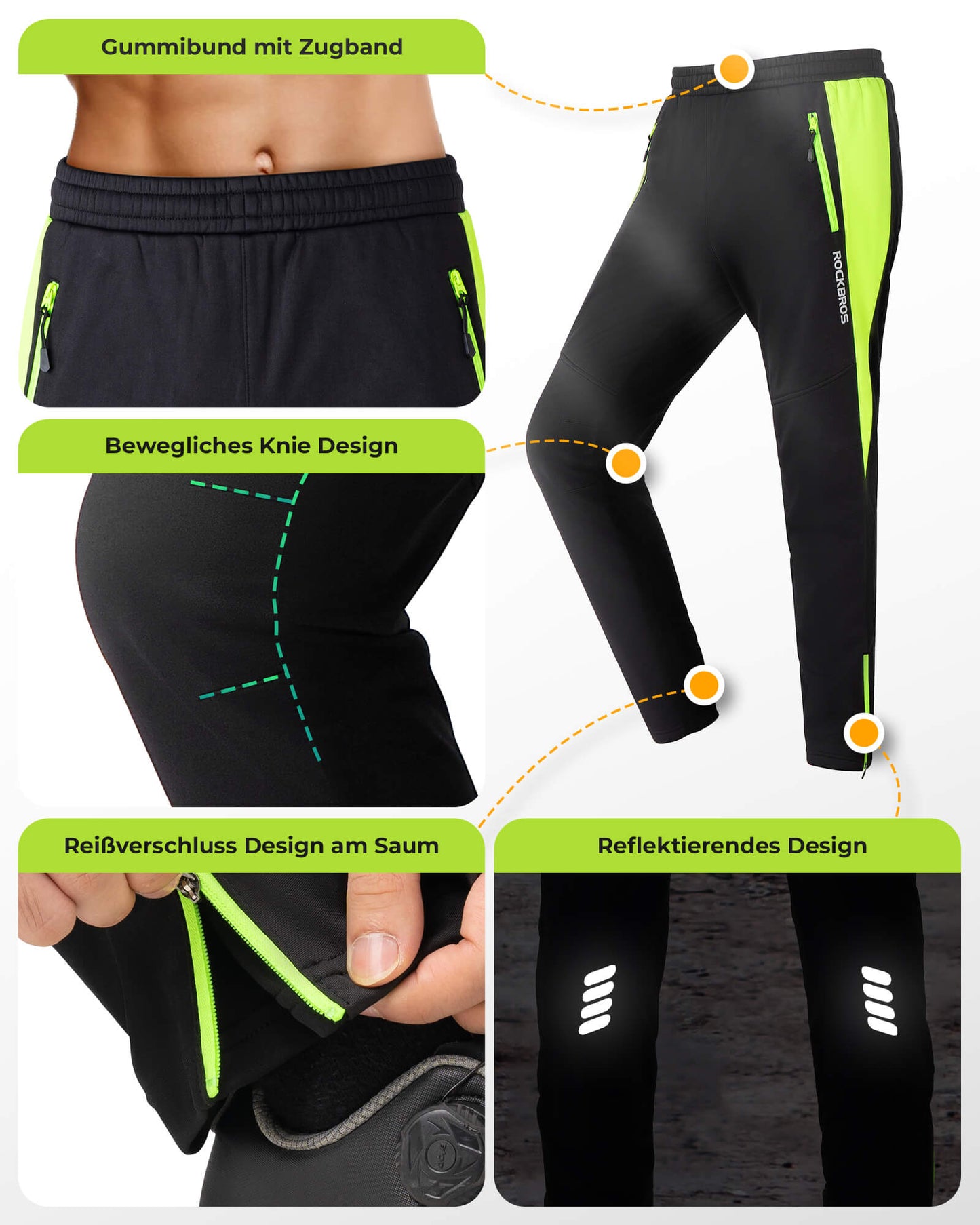 Pyöräilytakki ja -housut Talvipyöräilyasu kirkkaanvihreä ROCKBROS