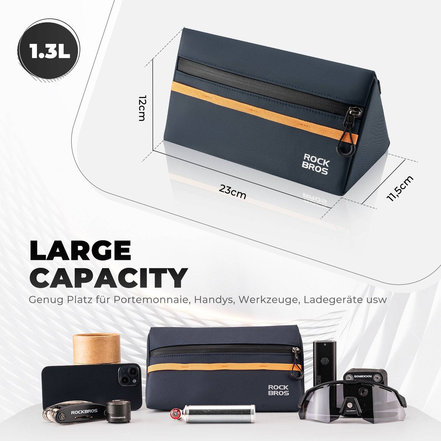 Polkupyörän ohjaustankolaukku, polkupyörälaukku, polkupyöräkori, 6 väriä, noin 1,3 l, ROCKBROS