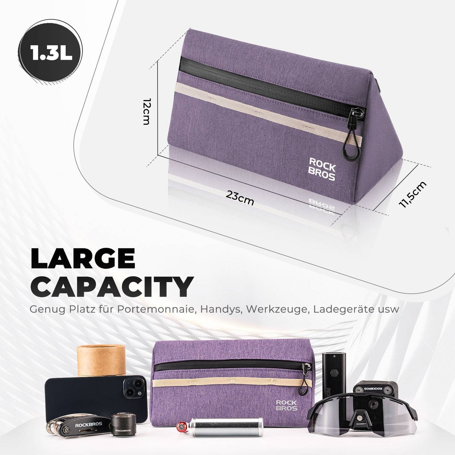 Polkupyörän ohjaustankolaukku, polkupyörälaukku, polkupyöräkori, 6 väriä, noin 1,3 l, ROCKBROS