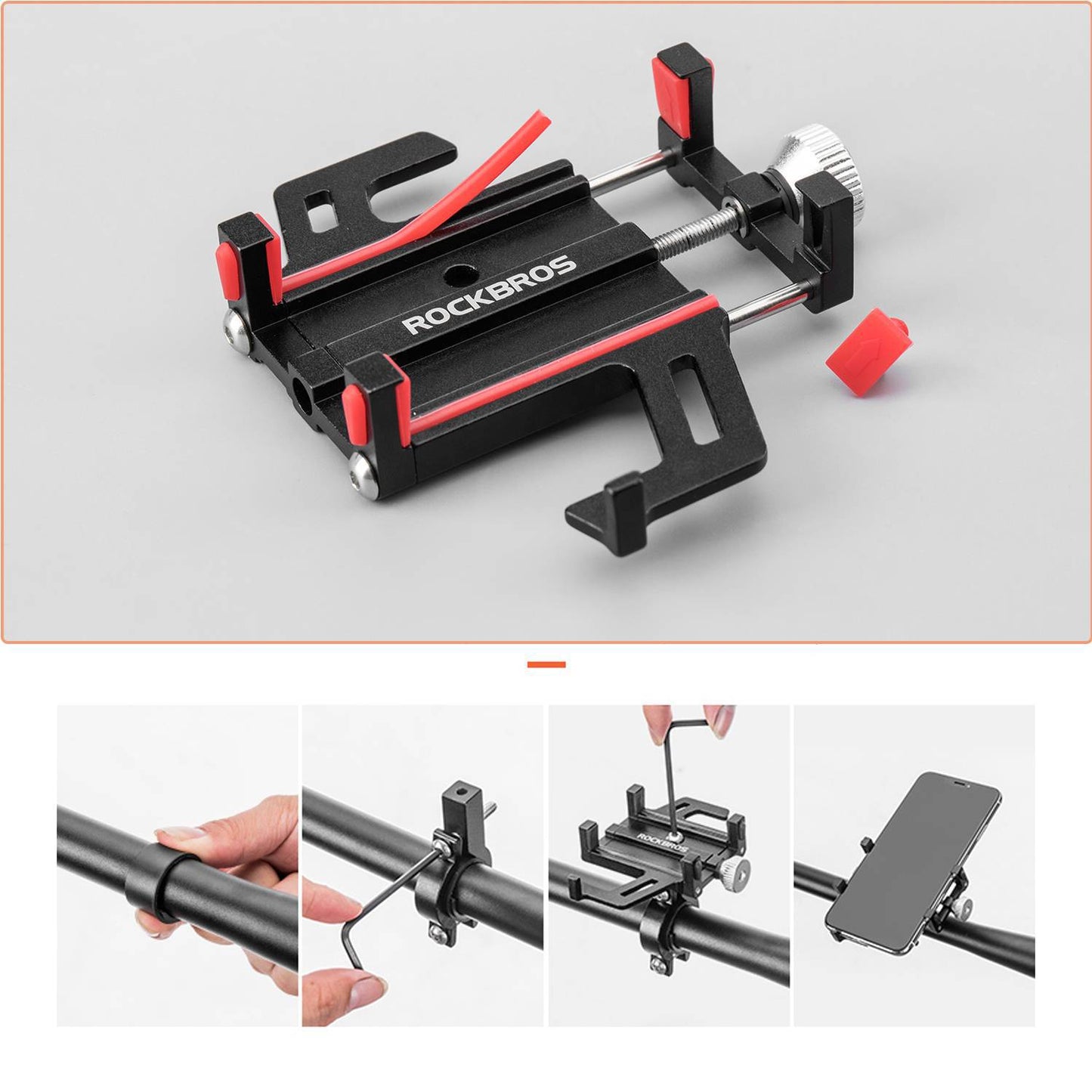 Polkupyörän/moottoripyörän puhelinteline 360° kääntyvällä pidikkeellä ROCKBROS