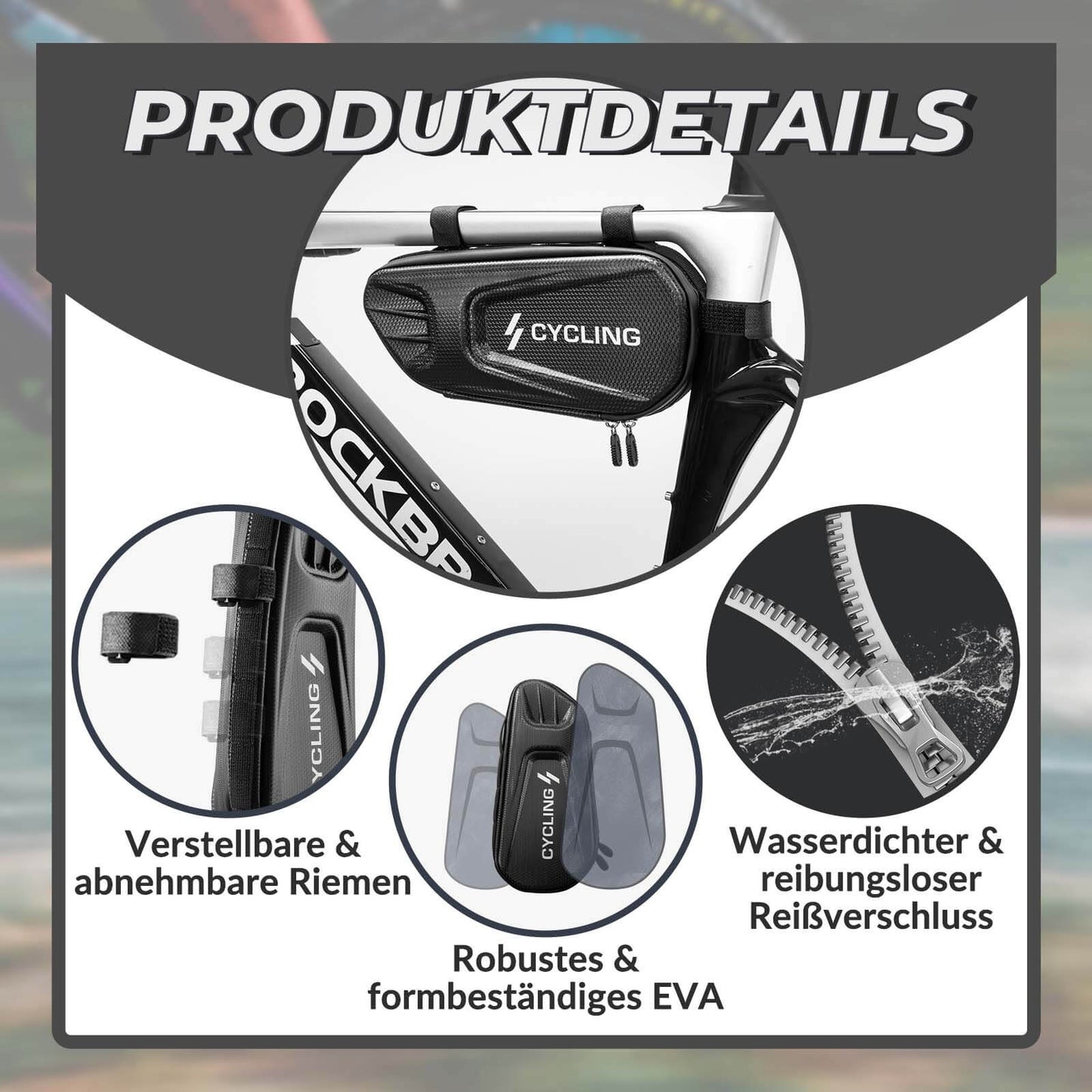 Polkupyörän runkolaukku 1,5 litran kolmionmuotoinen laukku vedenpitävä polkupyörälaukku ROCKBROS