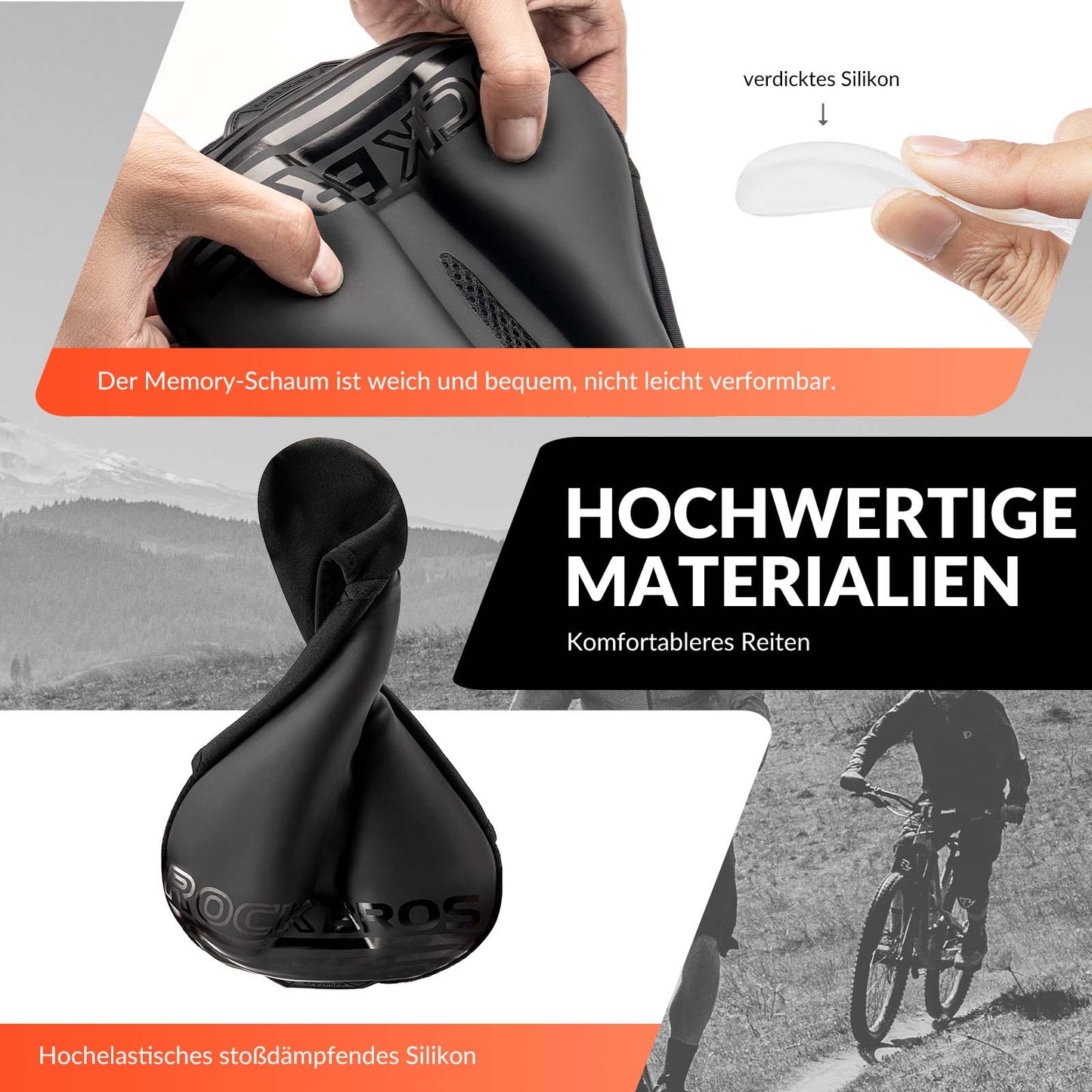 Polkupyörän satulan suojus, geelillä pehmustettu, pehmeä polkupyörän istuinsuoja ROCKBROS