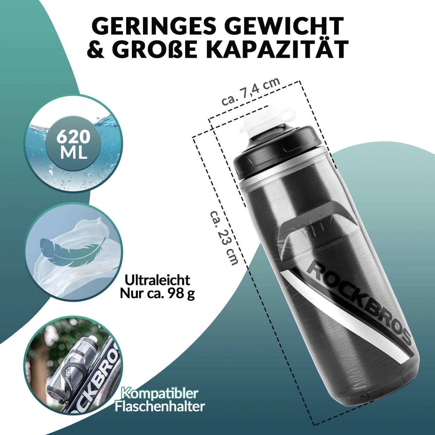 620 ml pyöräilyjuomapullo, urheilujuomapullo 5 tunnin viilennystoiminnolla, ROCKBROS