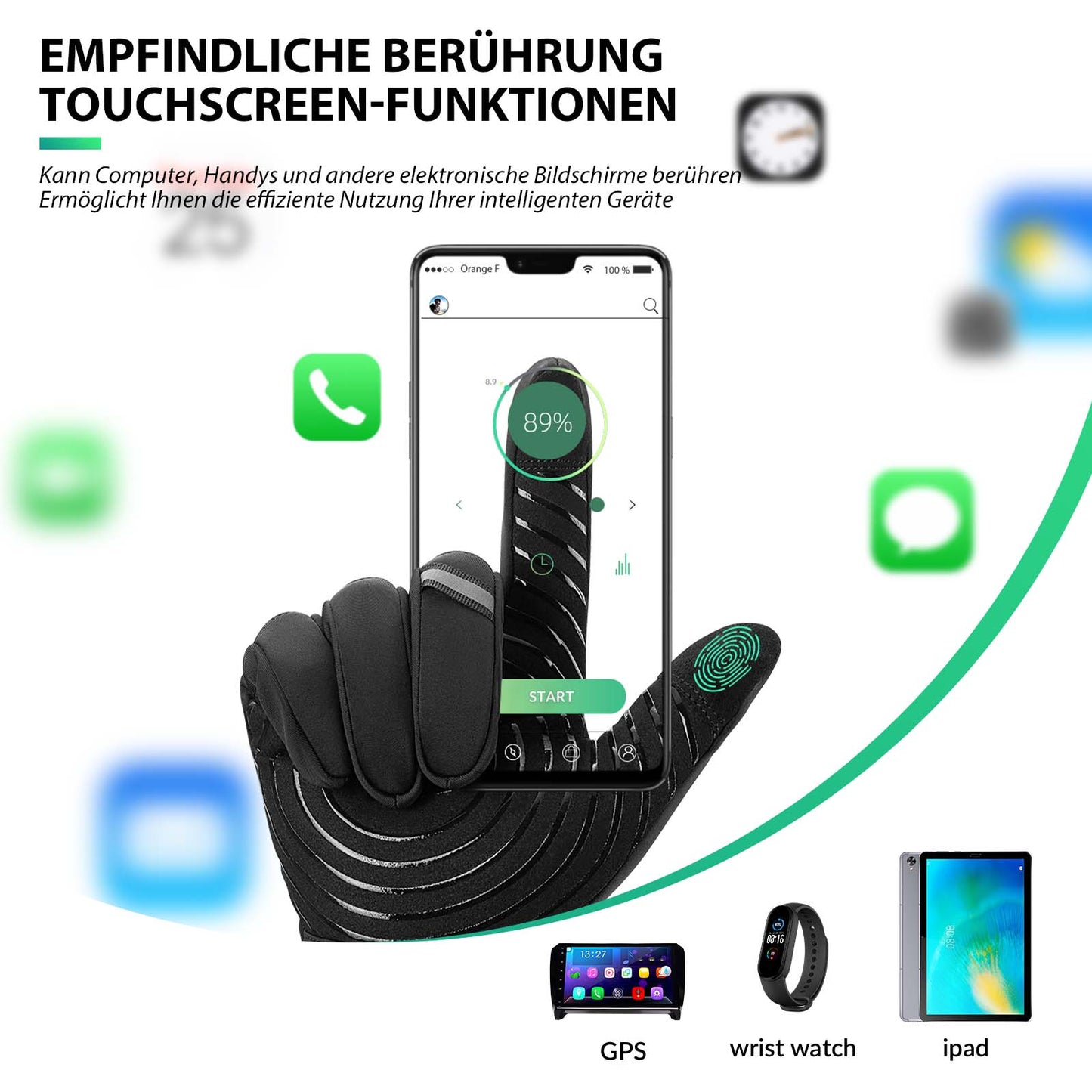 Pyöräilyhanskat kosketusnäytöllä, lämpimät talvihanskat S-XL ROCKBROS