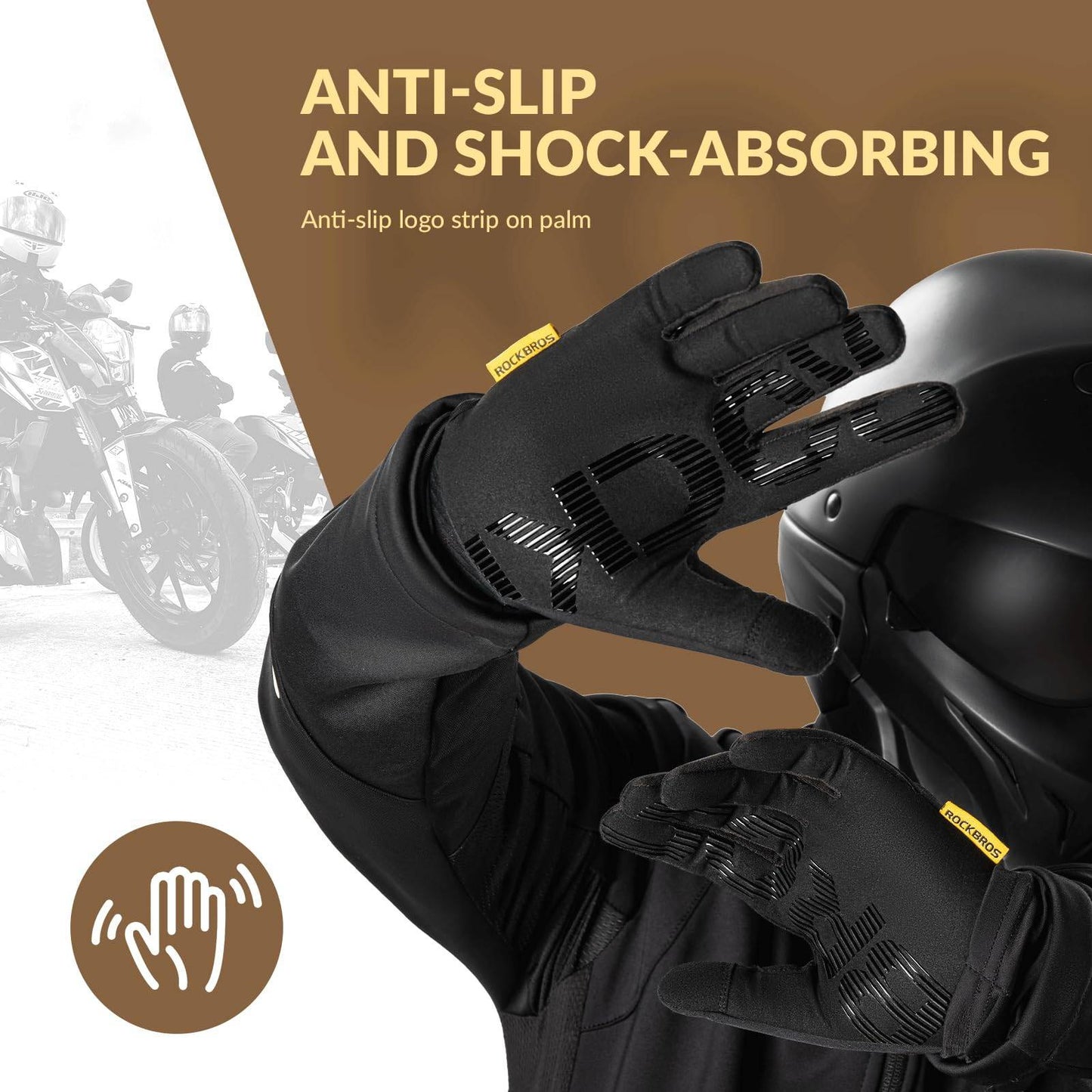 Pyöräilyhanskat Lämpimät tuulenpitävät kokosormiset urheiluhanskat ROCKBROS
