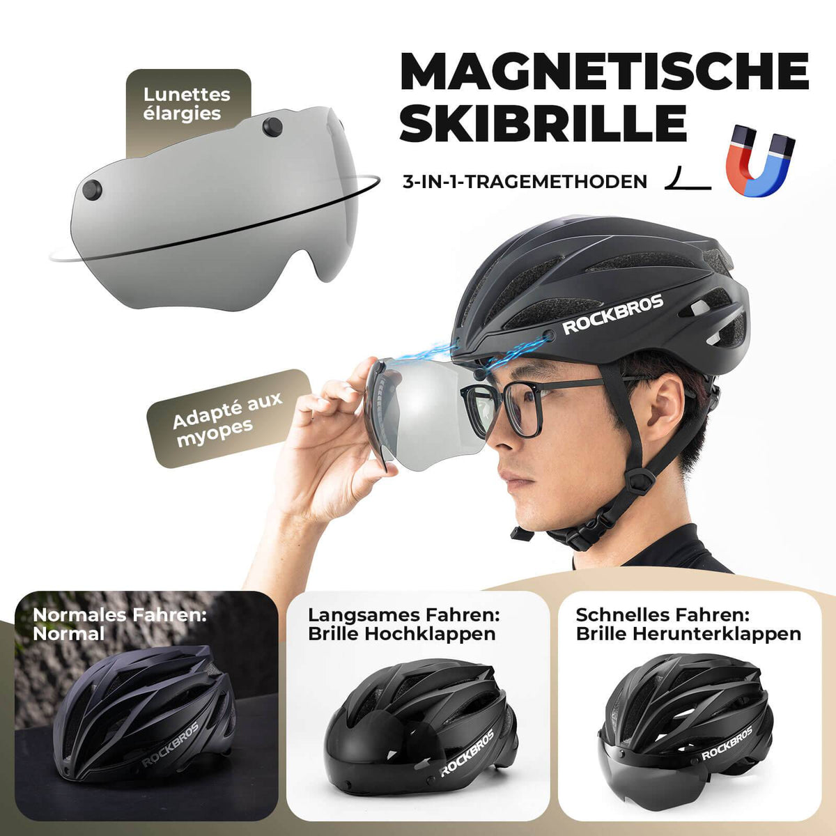 ROCKBROS pyöräkypärä Magneettinen irrotettava MTB-kypärä visiirillä