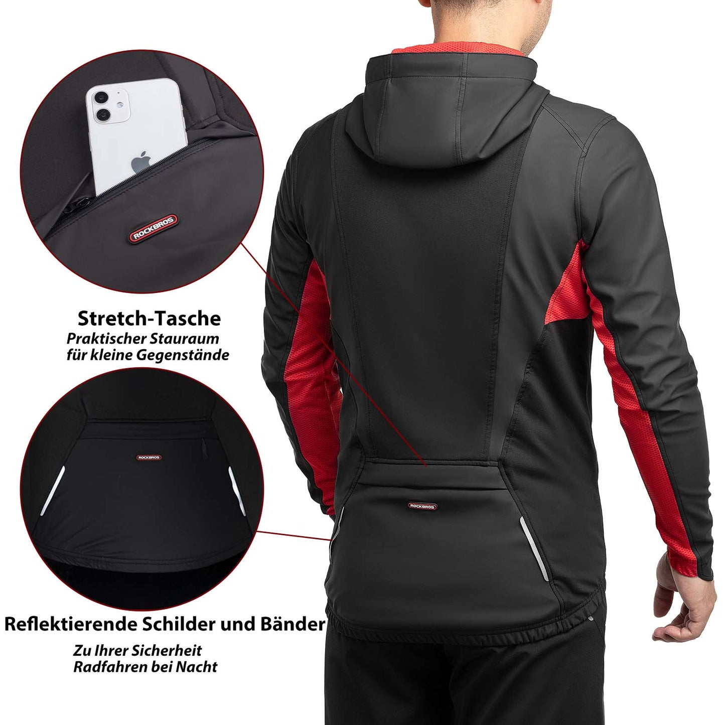 Miesten tuulenpitävä softshell-pyöräilytakki talvella, musta, ROCKBROS