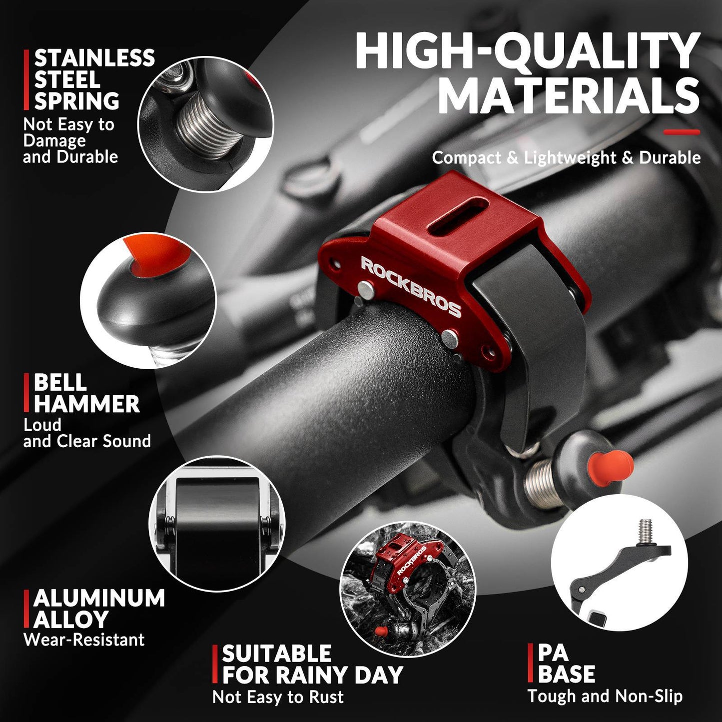 Polkupyörän soittokello, 100 dB äänekäs, innovatiivinen minikokoinen polkupyörän soittokello, ROCKBROS