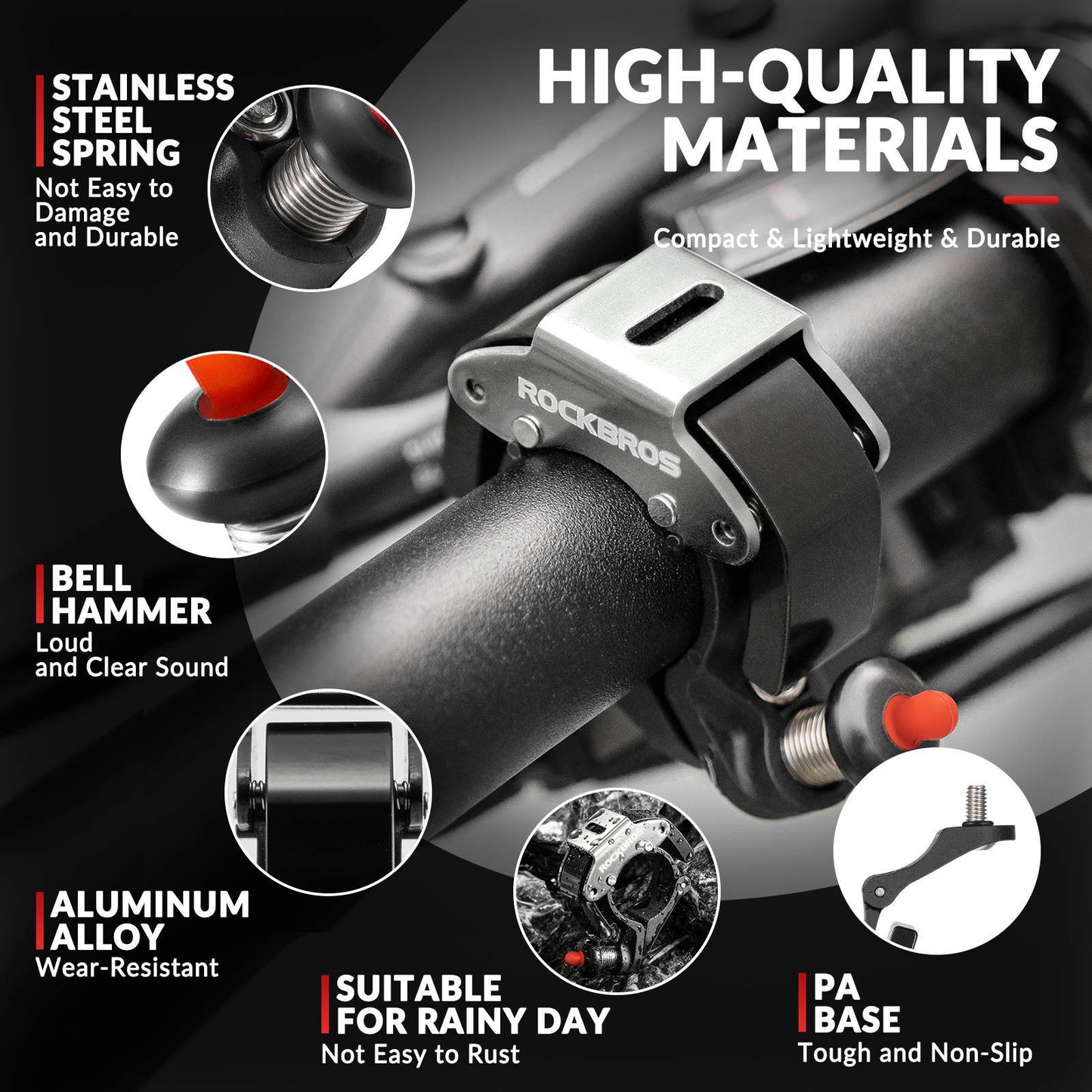 Polkupyörän soittokello, 100 dB äänekäs, innovatiivinen minikokoinen polkupyörän soittokello, ROCKBROS