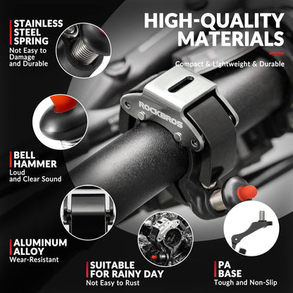 Polkupyörän soittokello, 100 dB äänekäs, innovatiivinen minikokoinen polkupyörän soittokello, ROCKBROS