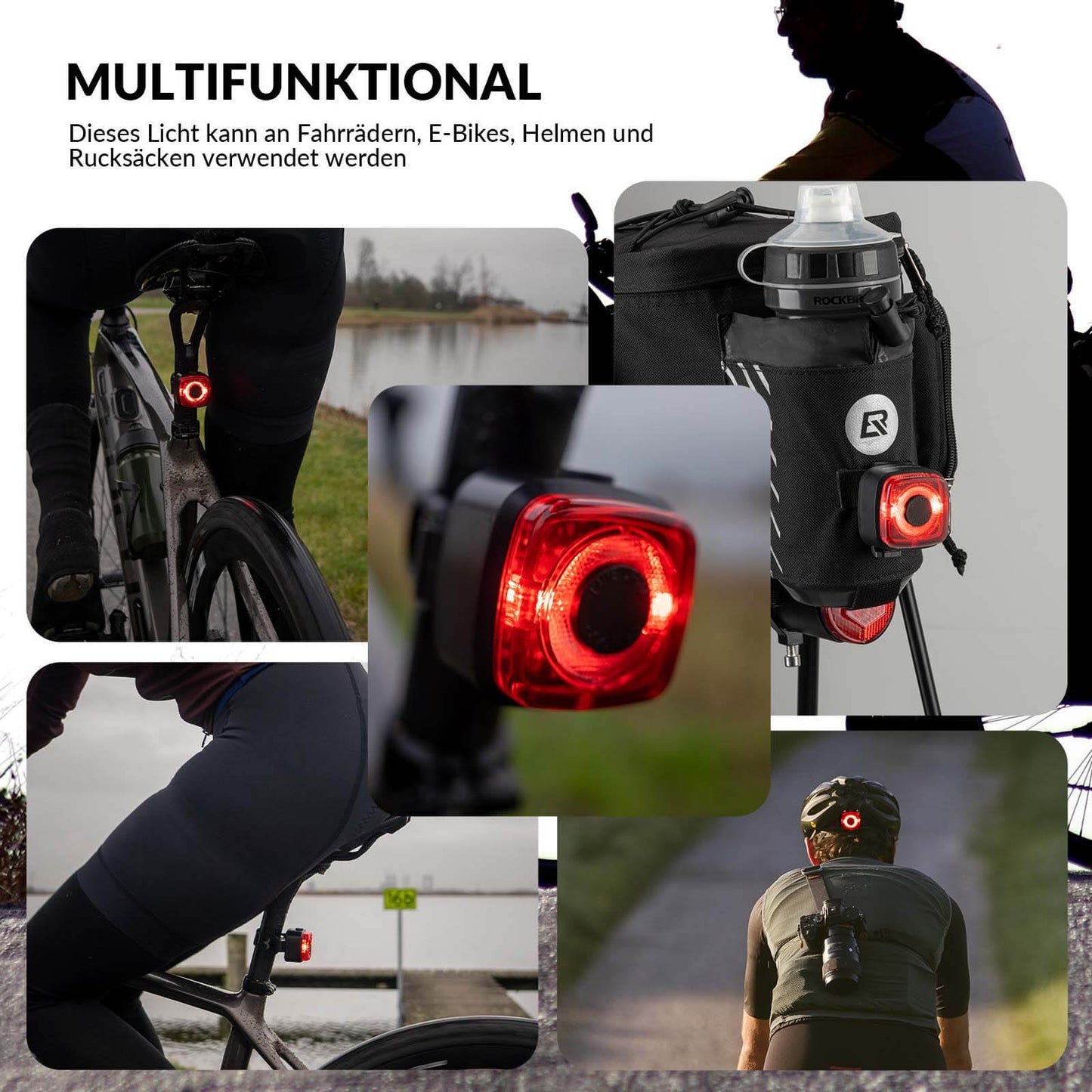 Polkupyörän valo IPX5 vedenpitävä takavalo ladattava USB-C:llä ROCKBROS