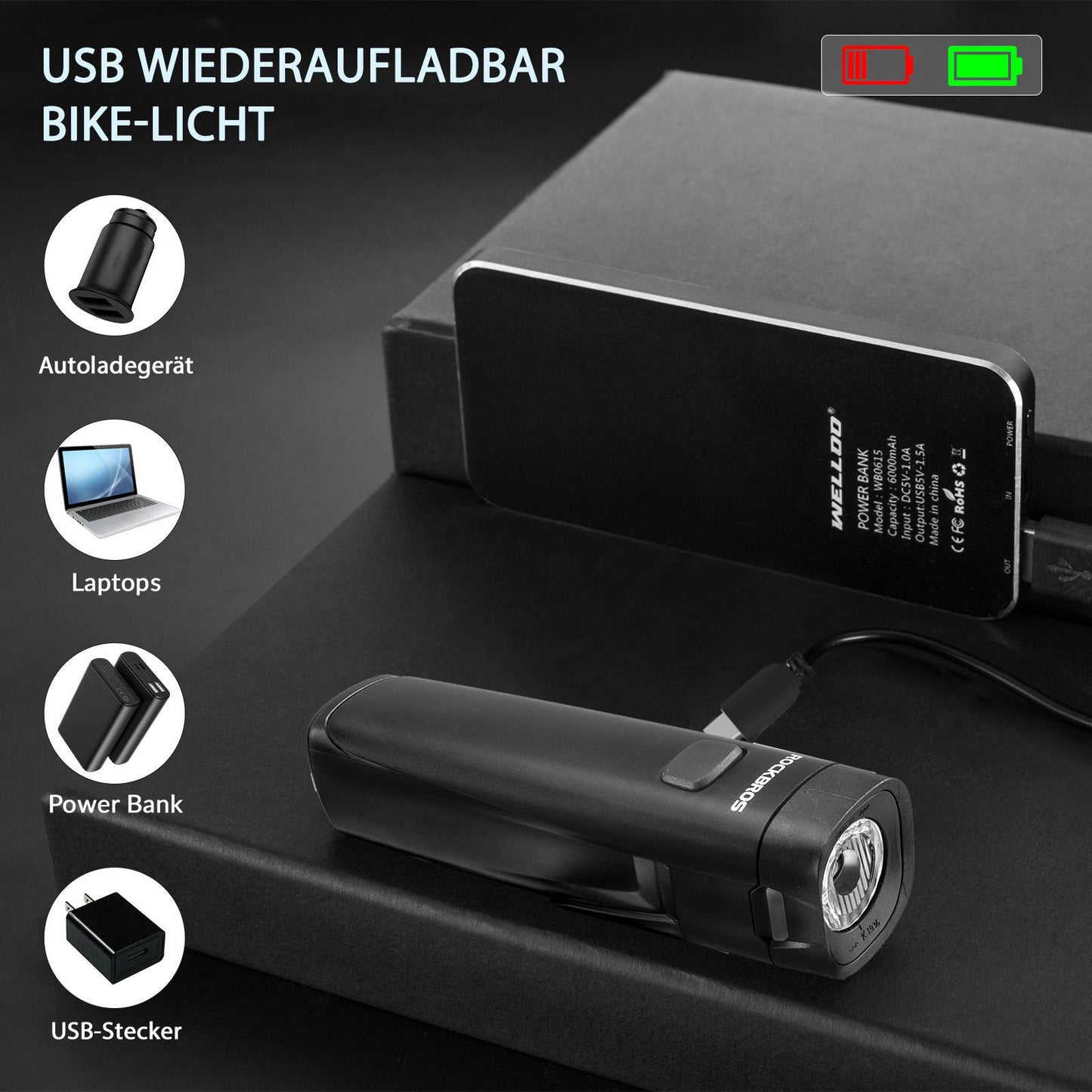 Polkupyörän valosarja, polkupyörän lamppu, sisältää taka- ja etuvalon, ROCKBROS