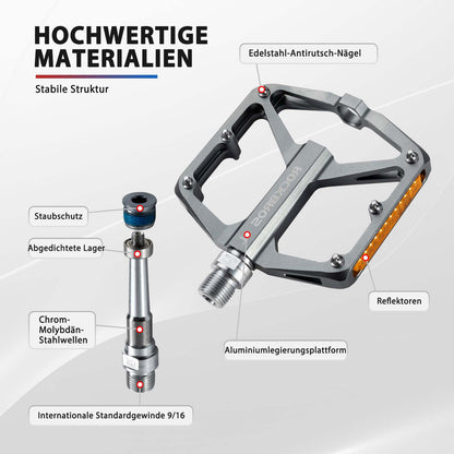 Polkupyörän polkimet heijastimilla, alumiiniseoksesta, 9/16 tuumaa, ROCKBROS