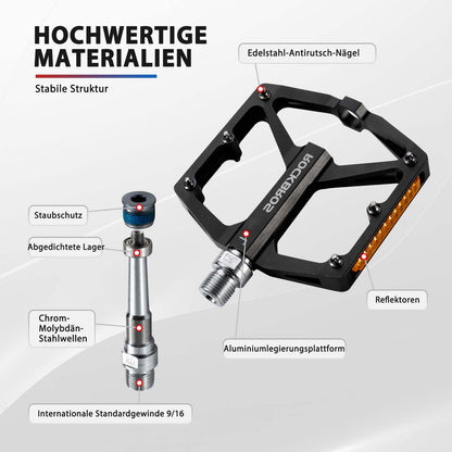 Polkupyörän polkimet heijastimilla, alumiiniseoksesta, 9/16 tuumaa, ROCKBROS