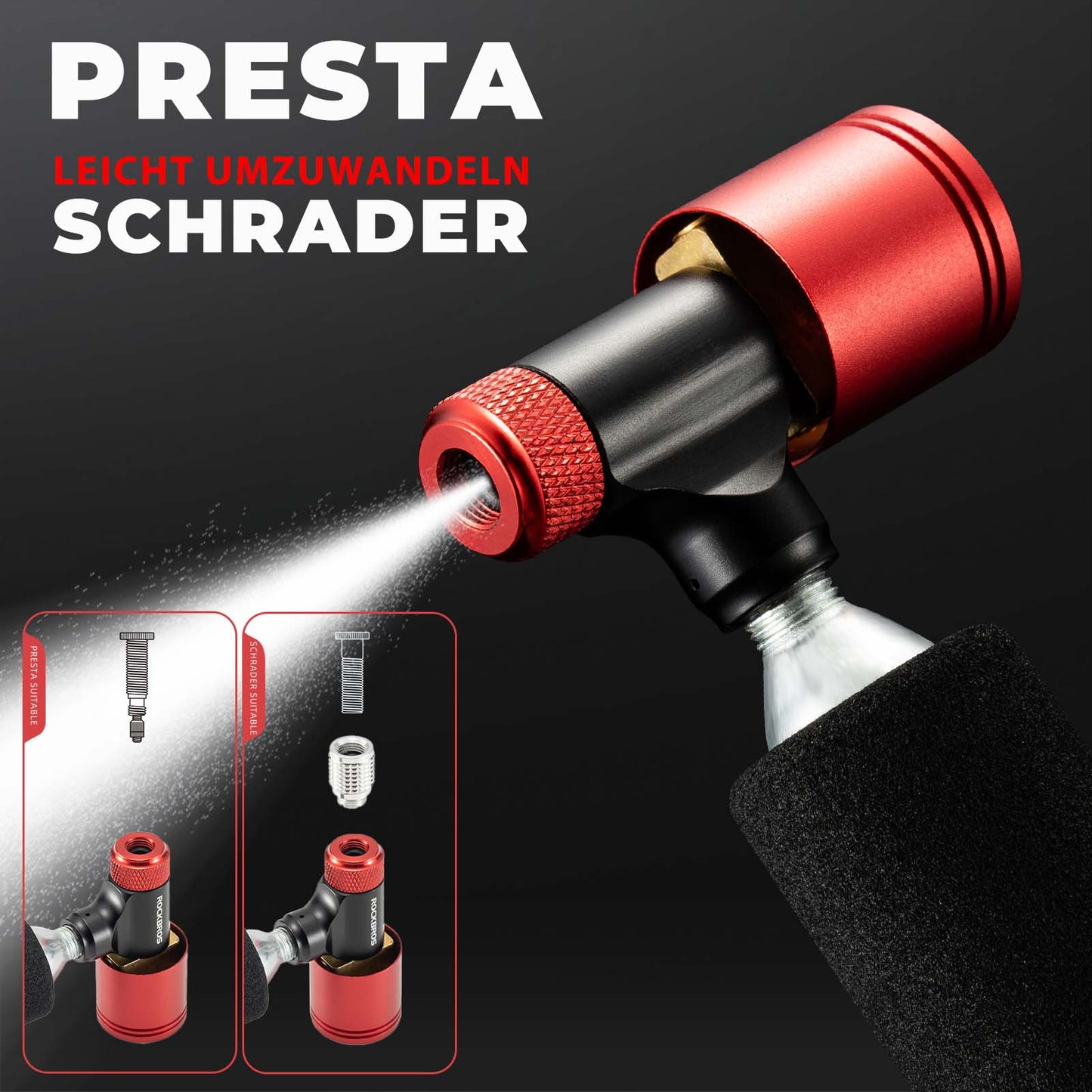 Polkupyörän pumppu CO2-patruunapumppu minipumppu paineenmittausventtiilillä ROCKBROS