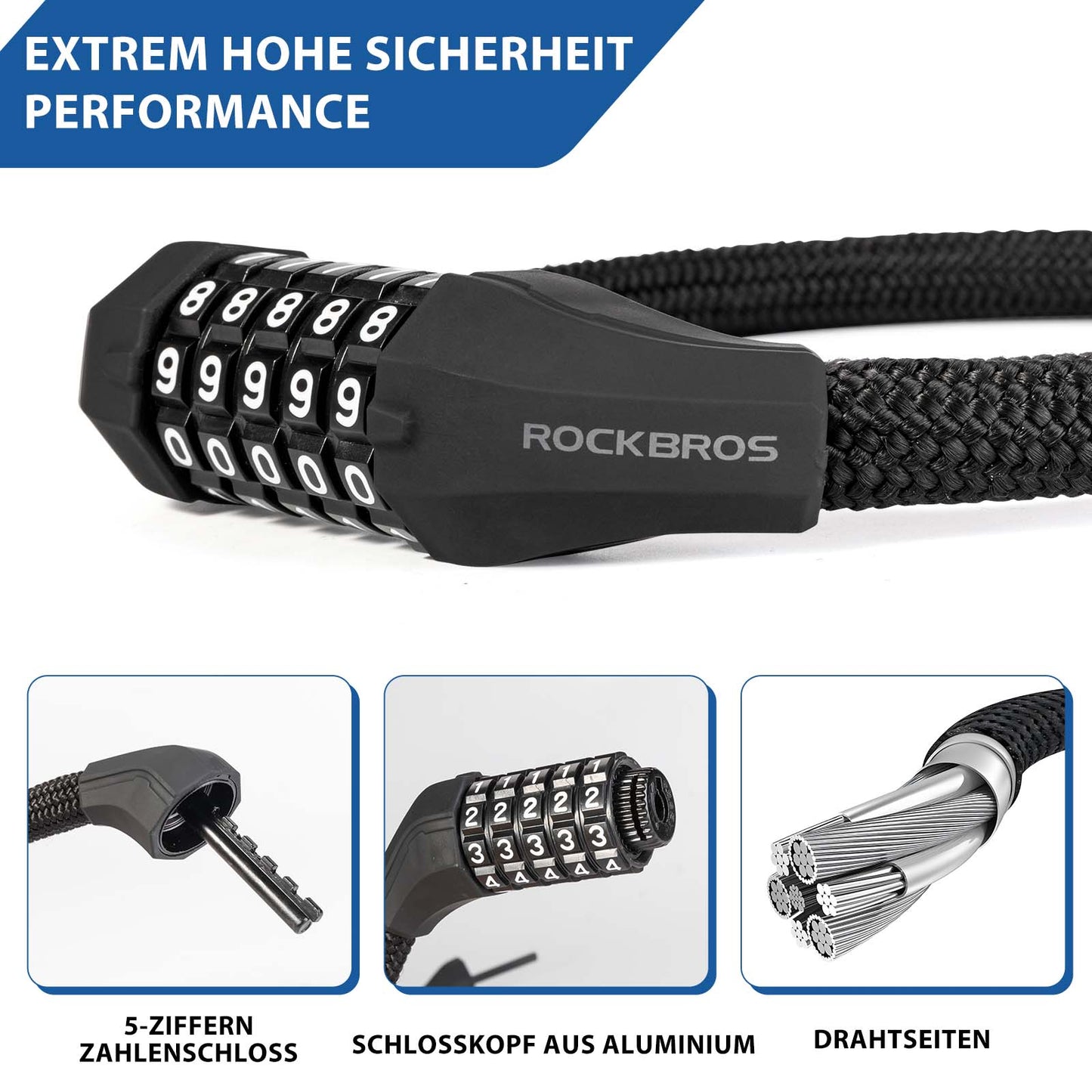 5-numeroinen yhdistelmä polkupyörän lukko ROCKBROS