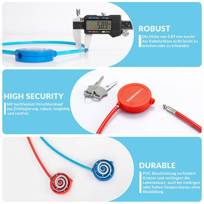 Lasten polkupyörän lukko 69 cm, 2 avainta, ROCKBROS