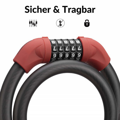 Polkupyörän lukko, vaijerilukko, yhdistelmälukko 5-numeroisella koodilla, ROCKBROS
