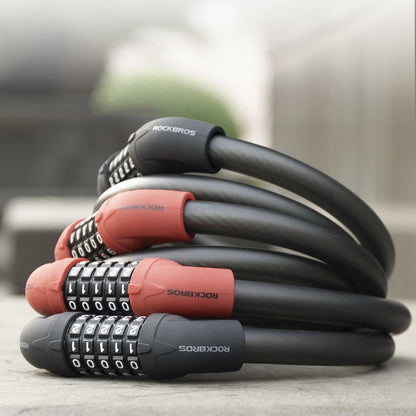 Polkupyörän lukko, vaijerilukko, yhdistelmälukko 5-numeroisella koodilla, ROCKBROS