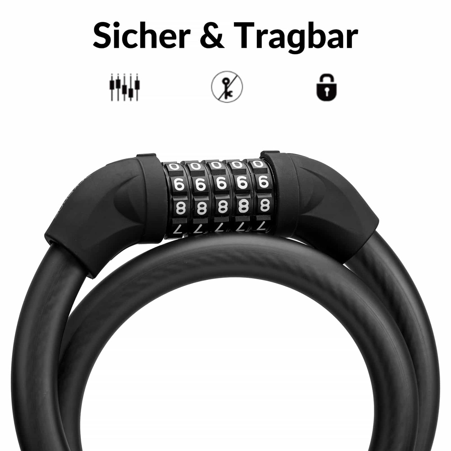 Polkupyörän lukko, vaijerilukko, yhdistelmälukko 5-numeroisella koodilla, ROCKBROS