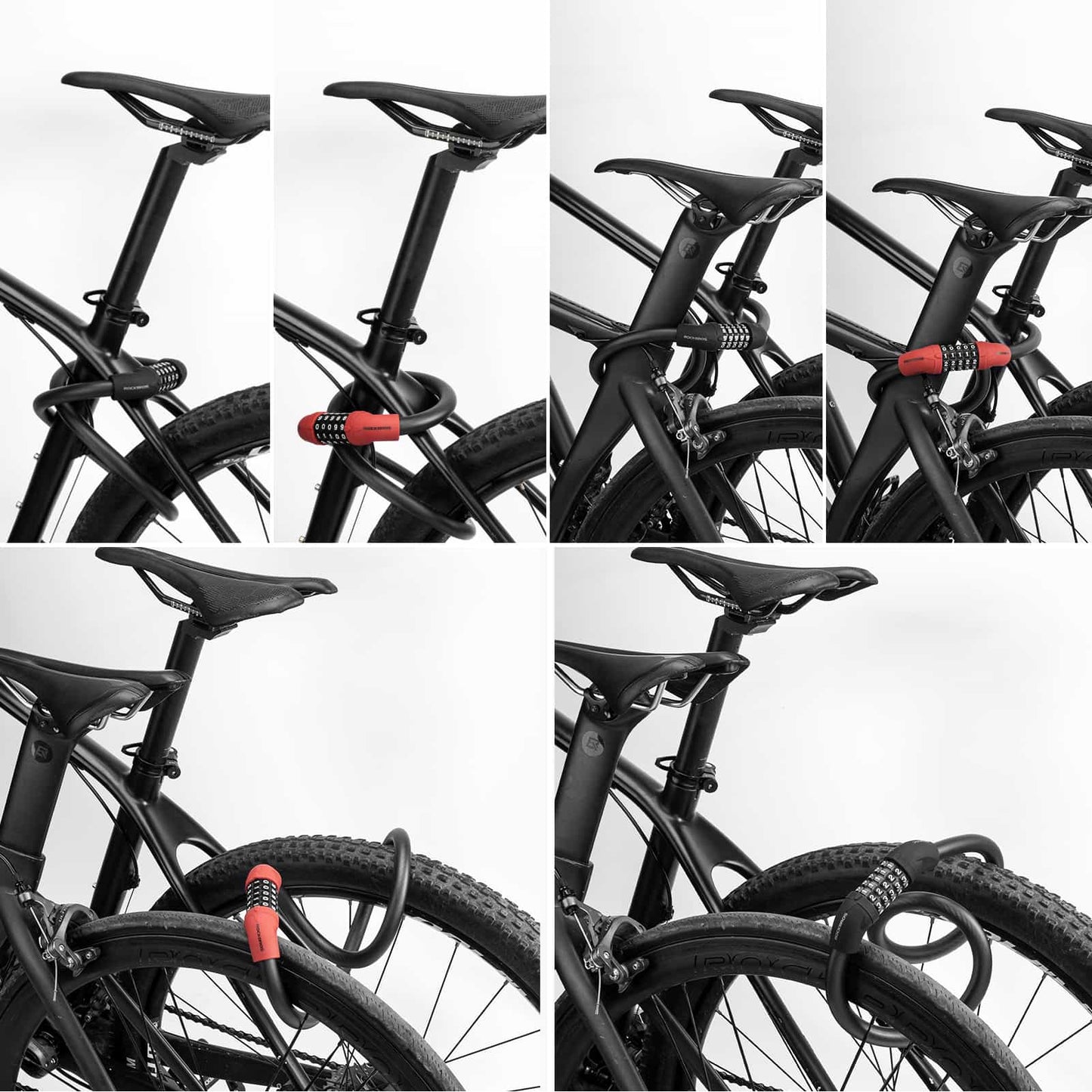 Polkupyörän lukko, vaijerilukko, yhdistelmälukko 5-numeroisella koodilla, ROCKBROS