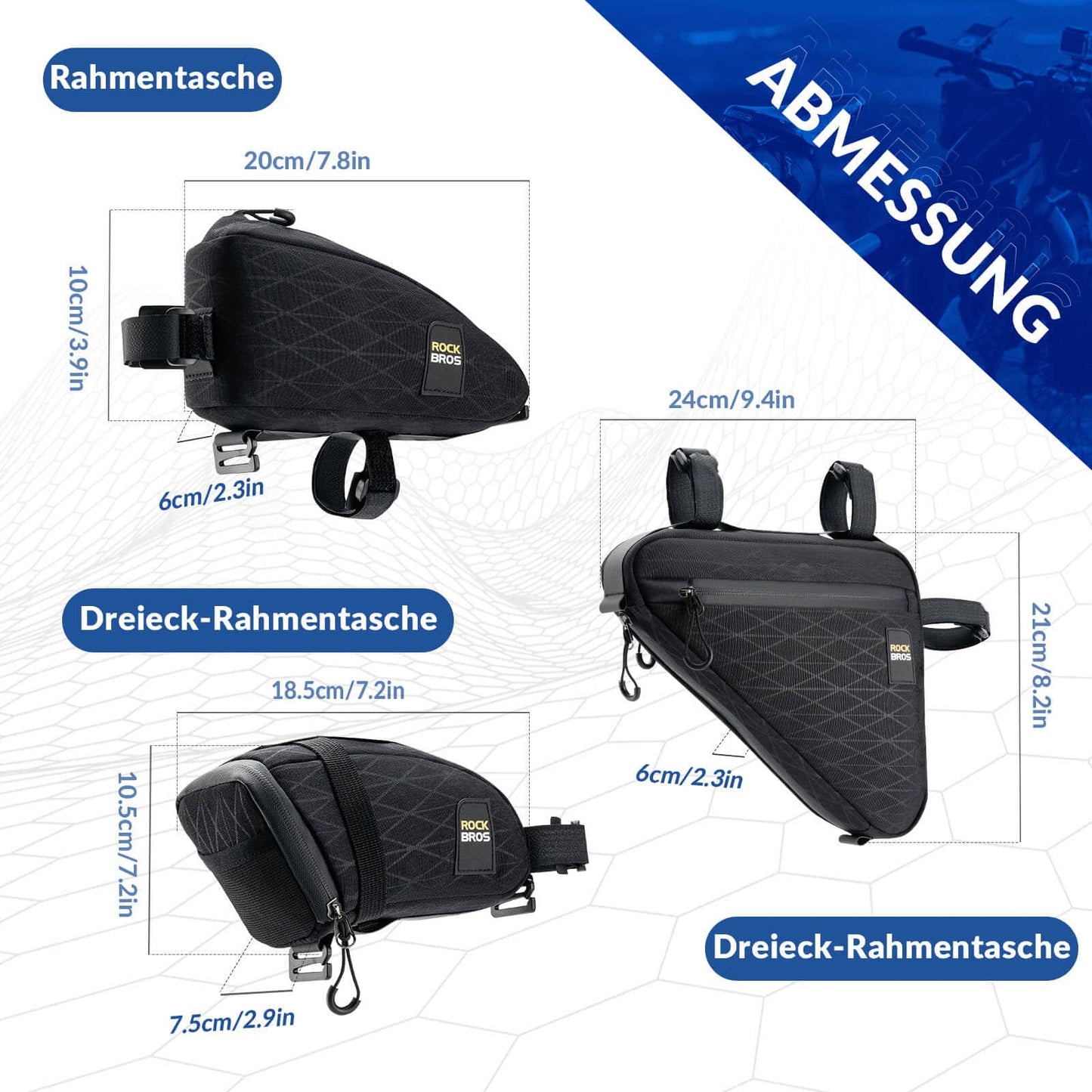 Polkupyörälaukkusetti: runkolaukku * 2 + satulalaukku * 1 säädettävällä olkahihnalla, 1,2 l, ROCKBROS