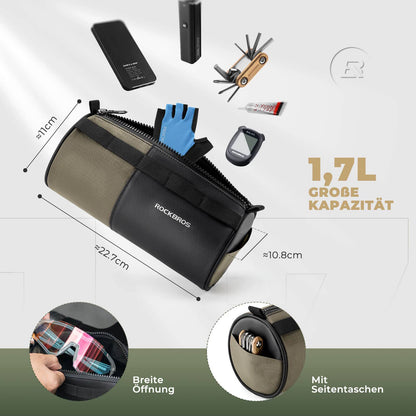 ROCKBROS sylinterimäinen ohjaustankolaukku, 1,7 l, olkahihnalla