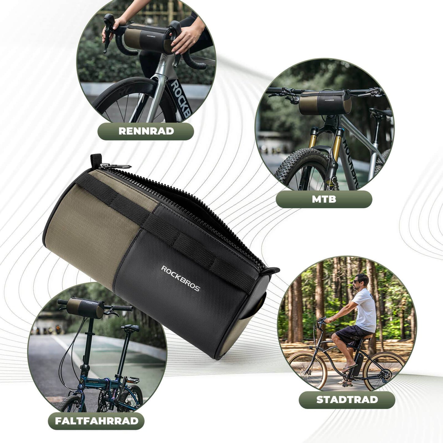 ROCKBROS sylinterimäinen ohjaustankolaukku, 1,7 l, olkahihnalla