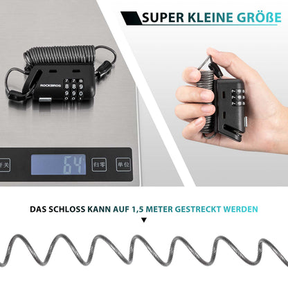 Kypärälukko 150 cm 3-numeroinen yhdistelmälukko ROCKBROS