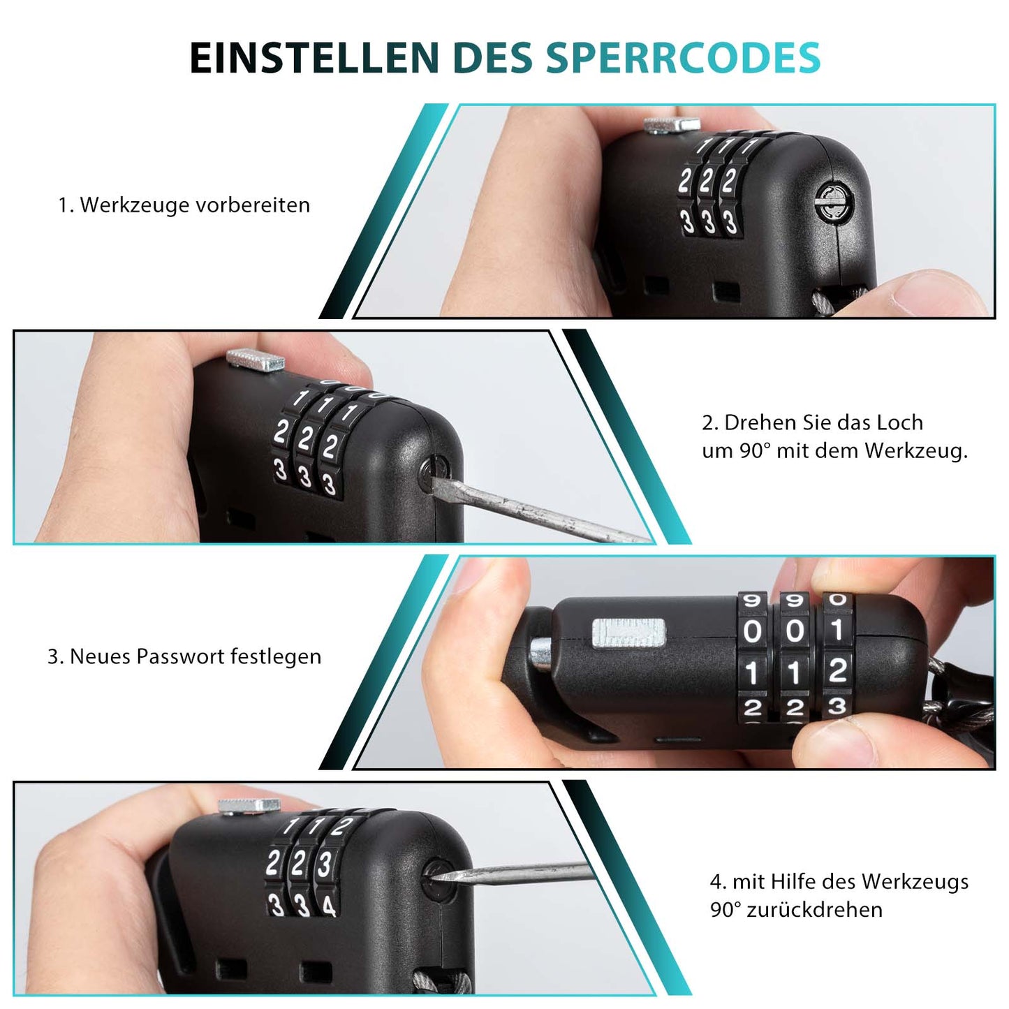 Kypärälukko 150 cm 3-numeroinen yhdistelmälukko ROCKBROS