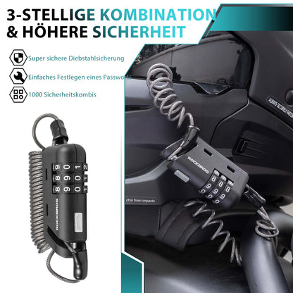 Kypärälukko 150 cm 3-numeroinen yhdistelmälukko ROCKBROS