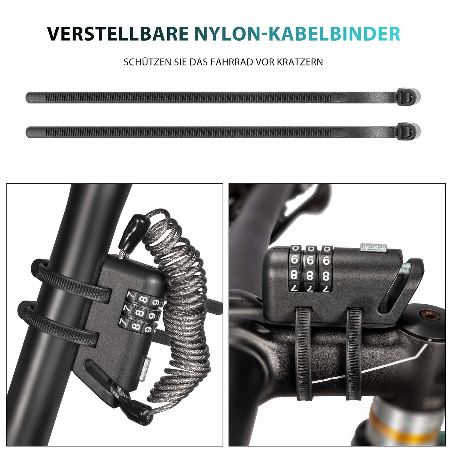 Kypärälukko 150 cm 3-numeroinen yhdistelmälukko ROCKBROS