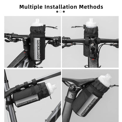 Eristetty polkupyörän ohjaustankolaukku, jossa on vesipulloteline ja kännykkätasku ROCKBROS