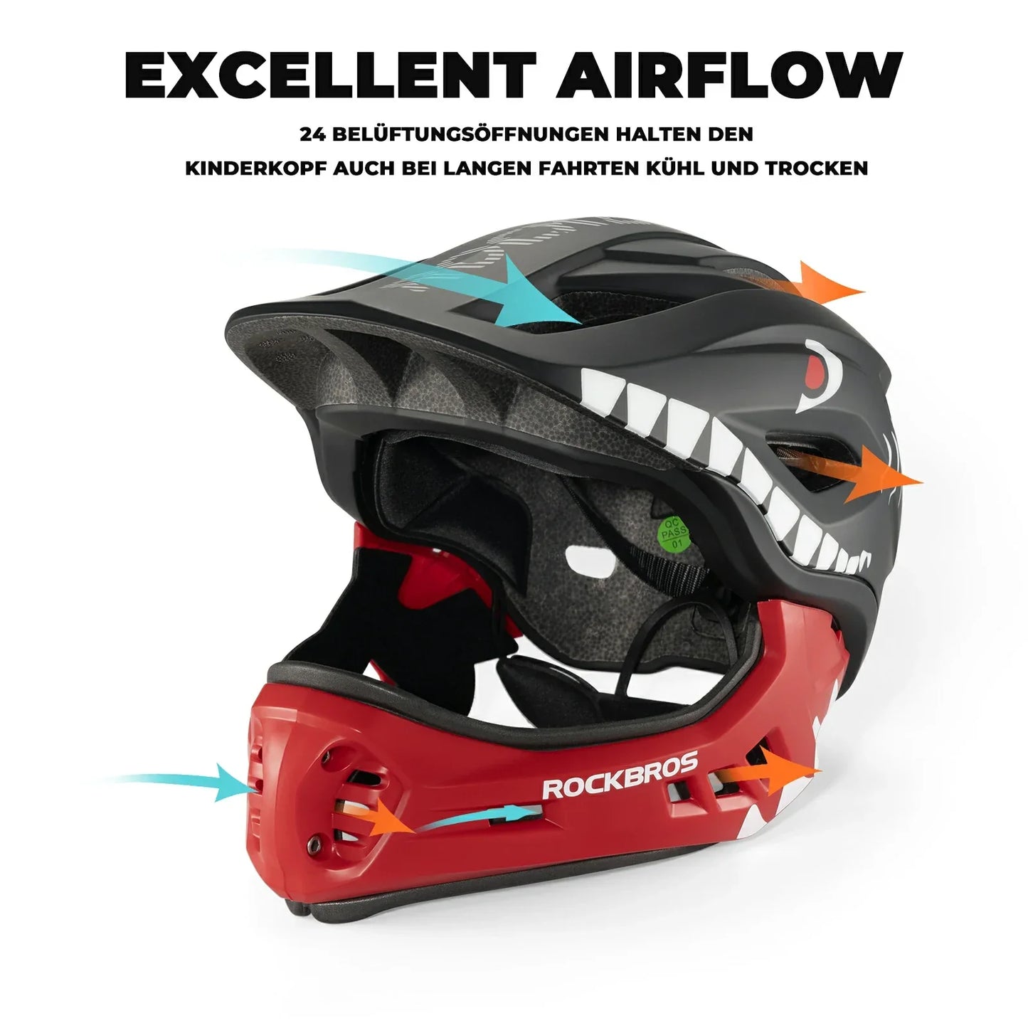 Lasten sarjakuvamainen kokokasvokypärä irrotettavalla leukasuojalla ROCKBROS