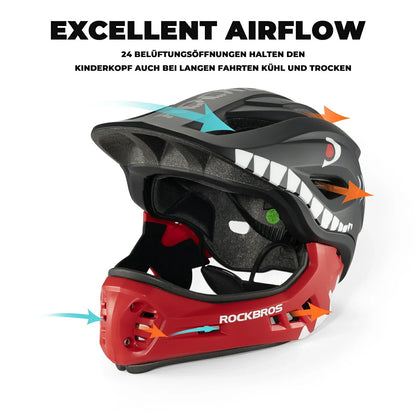Lasten sarjakuvamainen kokokasvokypärä irrotettavalla leukasuojalla ROCKBROS