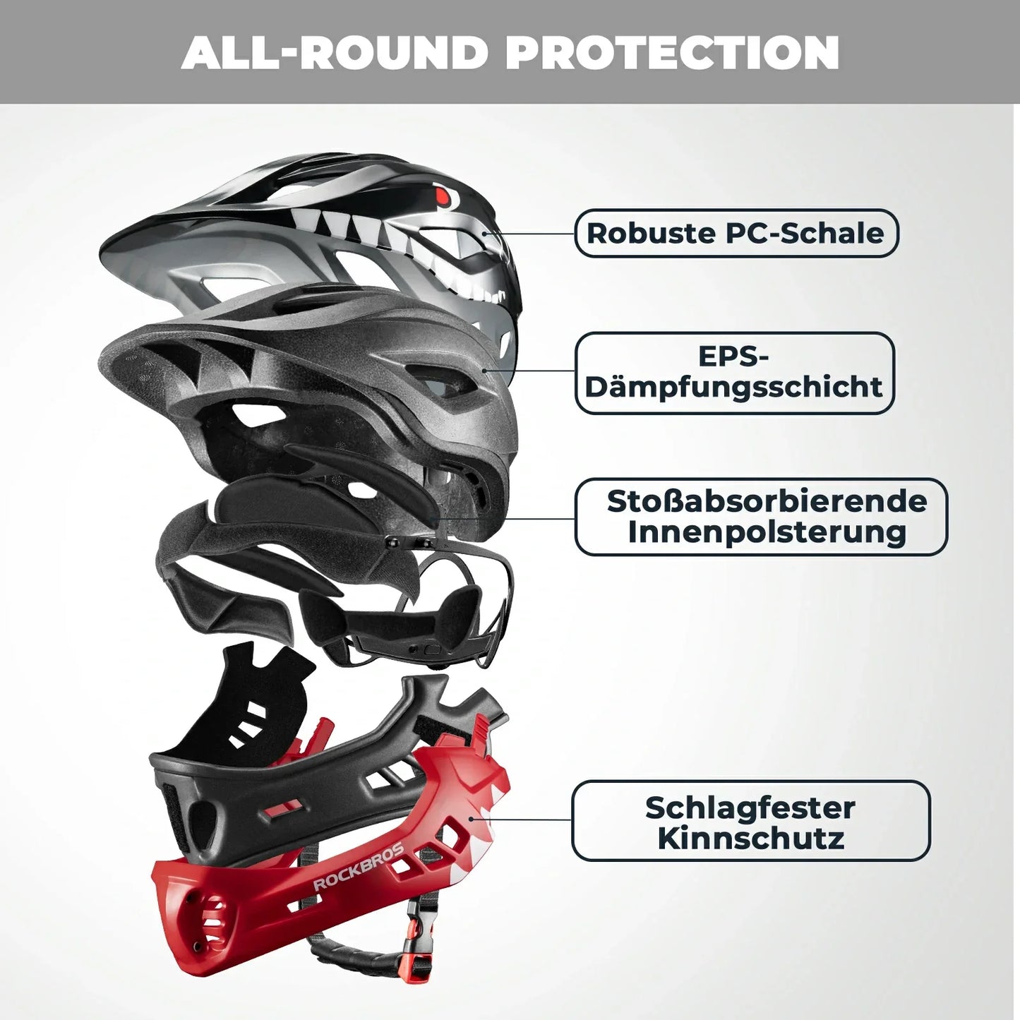 Lasten sarjakuvamainen kokokasvokypärä irrotettavalla leukasuojalla ROCKBROS