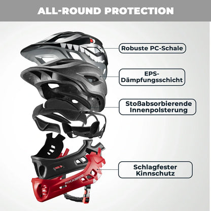 Lasten sarjakuvamainen kokokasvokypärä irrotettavalla leukasuojalla ROCKBROS