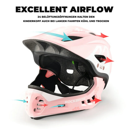 Lasten sarjakuvamainen kokokasvokypärä irrotettavalla leukasuojalla ROCKBROS