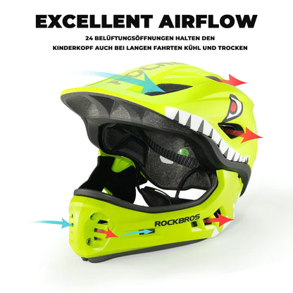 Lasten sarjakuvamainen kokokasvokypärä irrotettavalla leukasuojalla ROCKBROS