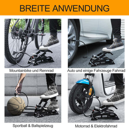 Ilmapumppu jalkapumpulla ja kaksoissylinteripainemittarilla ROCKBROS