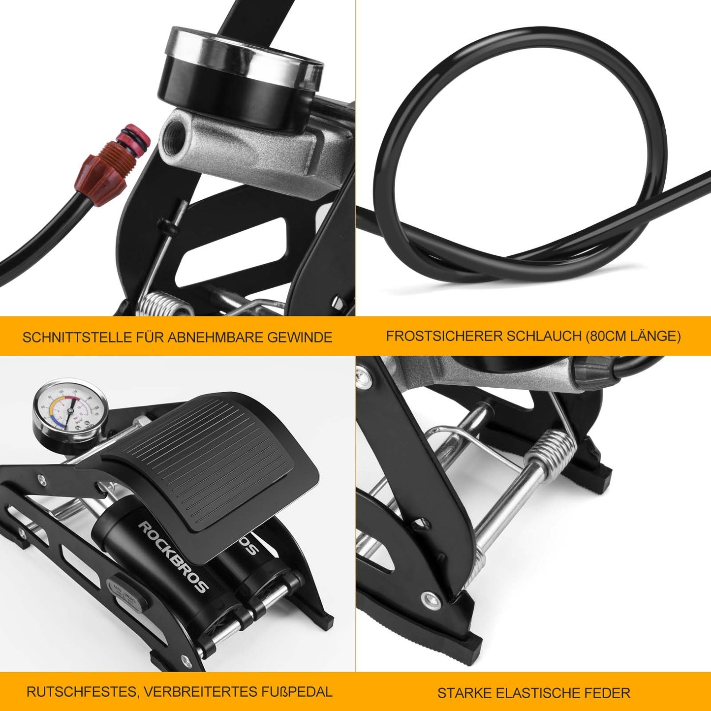 Ilmapumppu jalkapumpulla ja kaksoissylinteripainemittarilla ROCKBROS